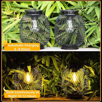Lanterns Outdoor Waterproof, Collasis 2 Pack Vintage Metal Hanging Lanterns with Hooks Solar Garden Decoration Lights Solar Lights Outdoor for Patio Balcony Yard Lawn, Black