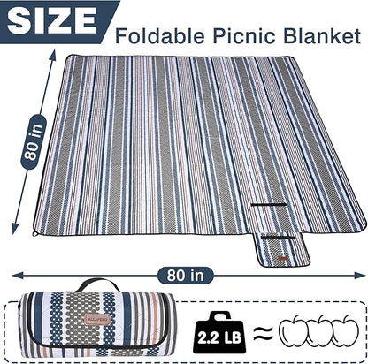 Oversized Waterproof Picnic Mat, Dustproof Washable Outdoor Beach Mat. Suitable for Camping, Outdoor, Beach, Party and Concert. (Dark Blue & Light Green, 80" * 80")