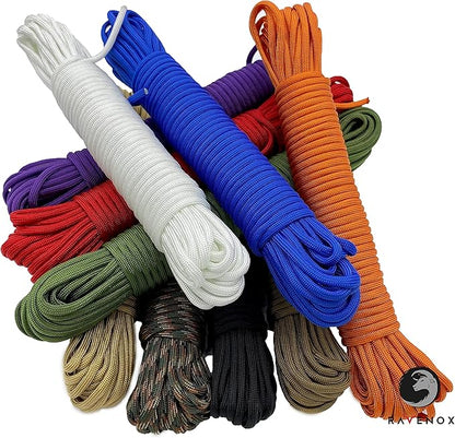 Ravenox Type III 550 Paracord | Genuine Military 550 Cord (Orange)(50 Feet)| 7 Inner Strand, 100% Twisted Nylon Cordage | Parachute Cord Rope for Military, Survival, Outdoor Recreation | Made in USA