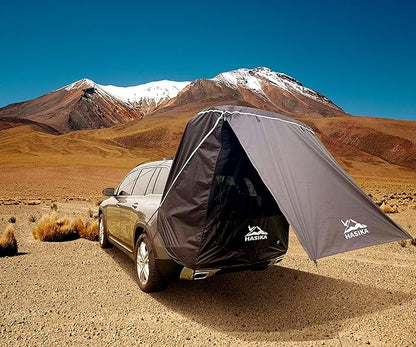 Hasika SUV Camping Tent Car Tailgate Shade Awning with Screen Net Waterproof 3000MM UPF 50+ Black (Large)