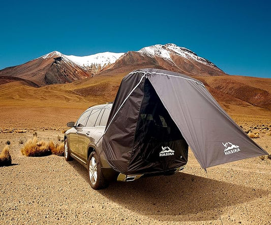 Hasika SUV Camping Tent Car Tailgate Shade Awning with Screen Net Waterproof 3000MM UPF 50+ Black (Large)
