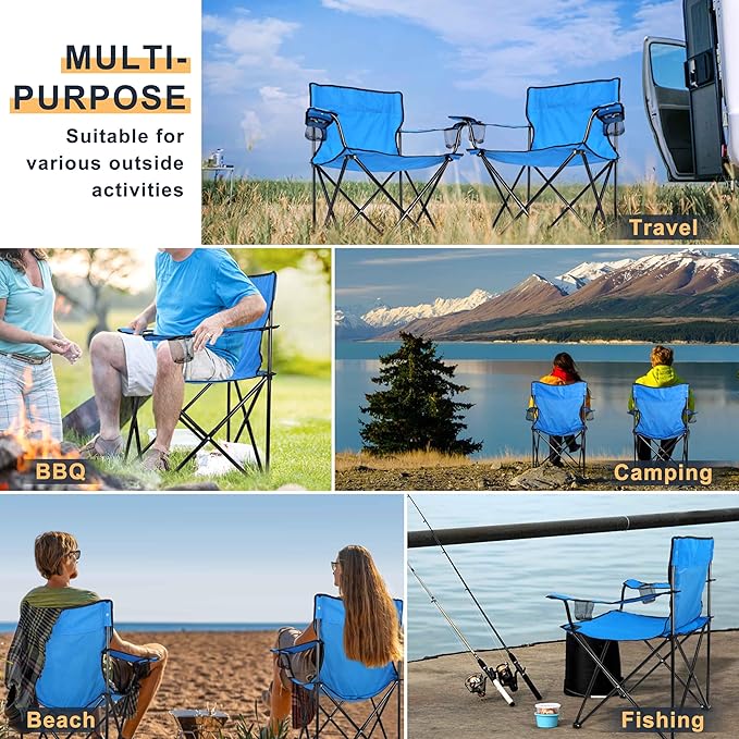 Joyfair Portable Camping Chair, Outdoor Lawn Folding Chairs for Adults, Heavy Duty Large Foldable Chairs for Beach, Fishing, Tailgating Outdoor Sport, 2 Cup Holders & Carry Bag
