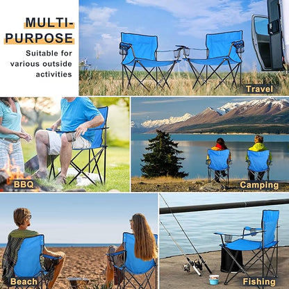 Joyfair Portable Camping Chair, Outdoor Lawn Folding Chairs for Adults, Heavy Duty Large Foldable Chairs for Beach, Fishing, Tailgating Outdoor Sport, 2 Cup Holders & Carry Bag