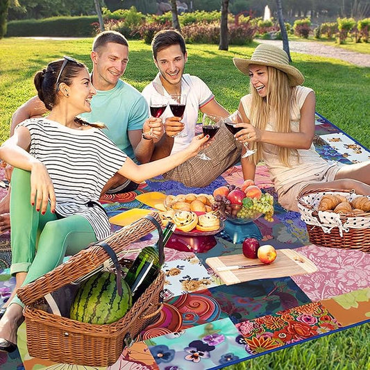 Extra Large Picnic Blankets Waterproof Foldable (60"x 80") Beach Blanket Waterproof Sandproof,3-Layer Thicking Mat Outdoor Packable Camping Blanket