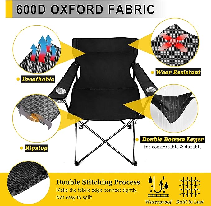 Joyfair Portable Camping Chair, Outdoor Lawn Folding Chairs for Adults, Heavy Duty Large Foldable Chairs for Beach, Fishing, Tailgating Outdoor Sport, 2 Cup Holders & Carry Bag
