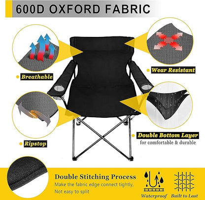 Joyfair Portable Camping Chair, Outdoor Lawn Folding Chairs for Adults, Heavy Duty Large Foldable Chairs for Beach, Fishing, Tailgating Outdoor Sport, 2 Cup Holders & Carry Bag