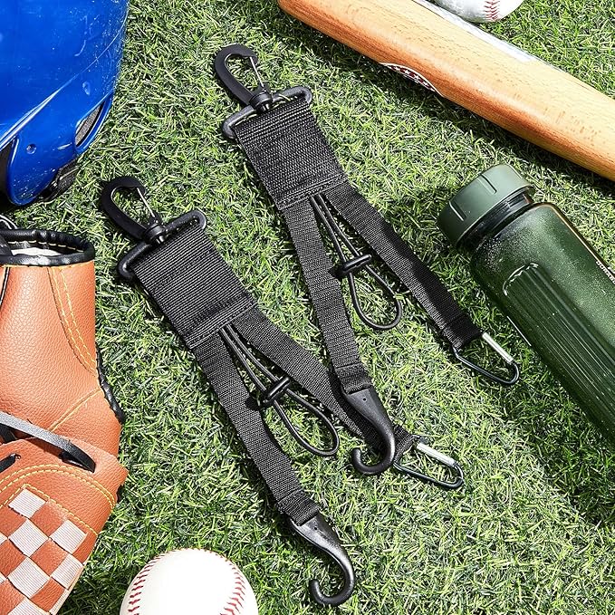 Deekin 4 Pcs Baseball Softball Gear Hanger 3 in 1 Dugout Organizer Baseball Bat Holder with Glove Clip and Helmet Hook for Softball Fence Bag Water Bottle Hiking Camping