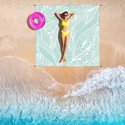 Beach Blanket Waterproof Sandproof Beach Mat 79”x 83” for 1-4 Adults Quick Drying Durable Outdoor Picnic Mat for Beach Festival Travel Camping Hiking (LBL-Ripple, 120"×108"(8 Person))