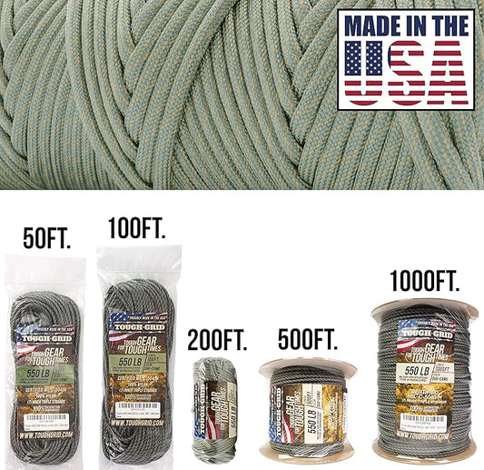 TOUGH-GRID Premium 550lb Paracord Rope - 50ft - Digi-Camo - 100% Nylon Type III Mil-Spec - UV & Abrasion Resistant - Heavy Duty Strands - Outdoor Survival Rope - Used by US Military - Made in USA