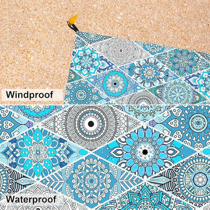 Teal Mandala Beach Blanket Waterproof Sandproof, Large Beach Mat Sand Free for 2-4 Adults, Lightweight Outdoor Picnic Blanket for Travel, Camping, Hiking, Essentials Accessories for Vacation
