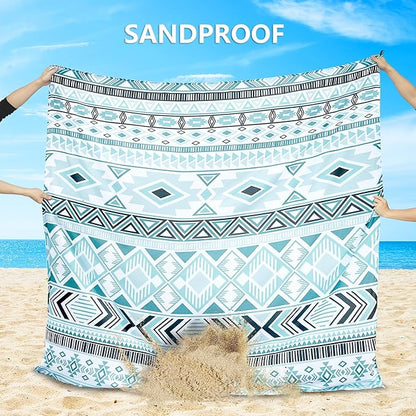 Beach Blanket Sandproof Extra Large Beach Mat Adults Waterproof Quick Drying Sand Free Mat Made by Premium Polyester with 4 Stakes & 4 Corner Pockets for Outdoor Travel Camping Hiking