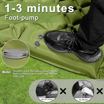Double Camping Pads for Sleeping, Ultralight Floor Mattresses for Sleeping with Built-in Pillow Foot Pump, Mattress Foldable for Tent, Backpacking, Hiking, Car Traveling, Army Green