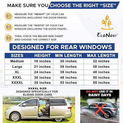 EcoNour Car Window Screens for Camping (Pack of 2) | 100% Protection from Bugs, UV and Mosquito Net | Breathable Mesh Baby Window Covers for Privacy Blackout (Medium 32"x16") | Car Window Accessories