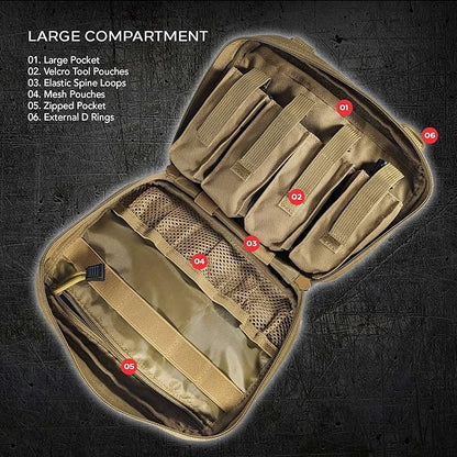 EPG Tactical EDC Organizer, Molle Utility Pouch - First Aid, Modular Survival Bag, Large Tan