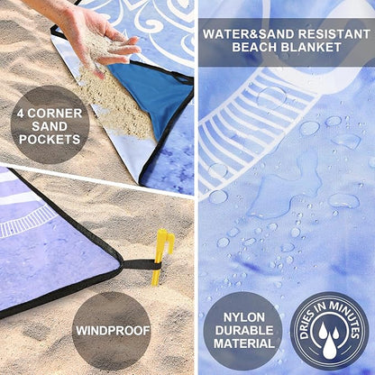 AISPARKY Beach Blanket Waterproof Sandproof, Oversized Large Beach Mat 79" X 83"/120"x108" for 1-8 Adults, Quick Drying&Compact&Lightweight, Picnic Mat Vacation Essentials for Beach Camping Travel