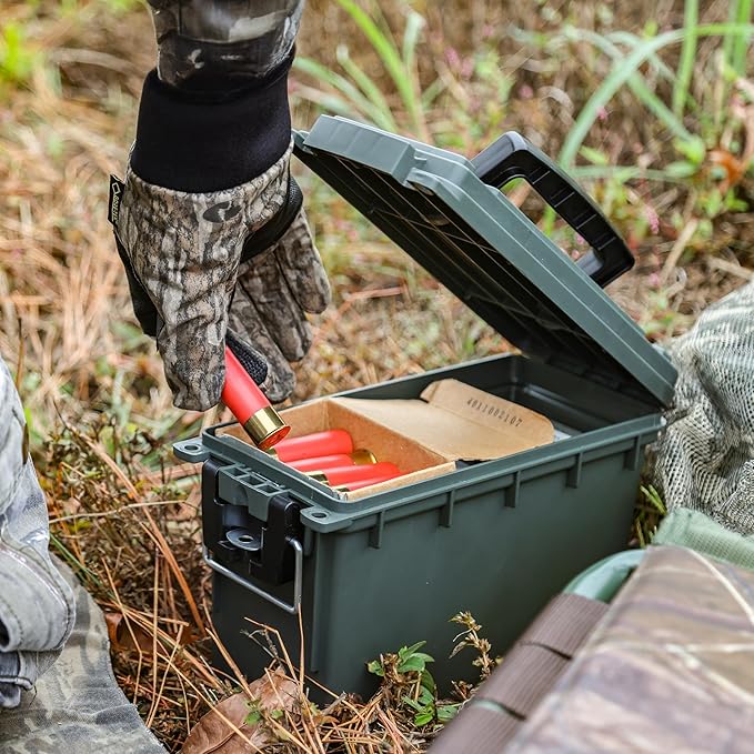 Sheffield 12791 2-Pack Ammo Storage Box, Stackable .30 Cal Field Boxes, Water and Dust Resistant, Lockable Storage Box with Handle, Secures Hunting Gear, Supplies, and Bullets, Made in the USA, Green