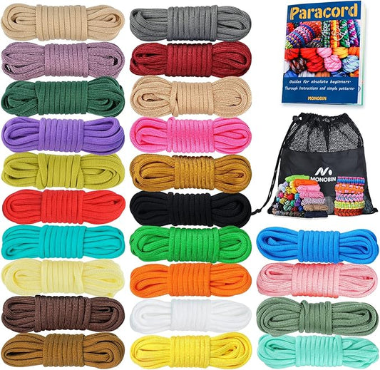 MONOBIN Paracord 550 Combo kit, 24 Colors 10ft Paracord Rope with Instruction, Multifunction Parachute Cord for Making Paracord Bracelets, Lanyard, Dog Collar, Idea for Gift…