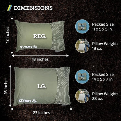 Klymit Drift Camping Pillow, Shredded Memory Foam Travel Pillow with Reversible Cover for Outdoor Use, Green, Large