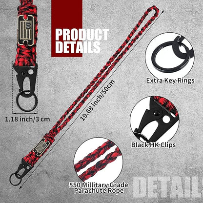 Frienda 2 Set Heavy Duty Paracord Lanyard Necklace Whistles Strap Braided 550 Keychain Lanyard for Outdoor Activities Camera