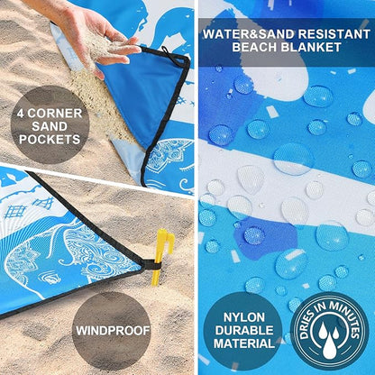 AISPARKY Beach Blanket Waterproof Sandproof, Oversized Large Beach Mat 79" X 83"/120"x108" for 1-8 Adults, Quick Drying&Compact&Lightweight, Picnic Mat Vacation Essentials for Beach Camping Travel
