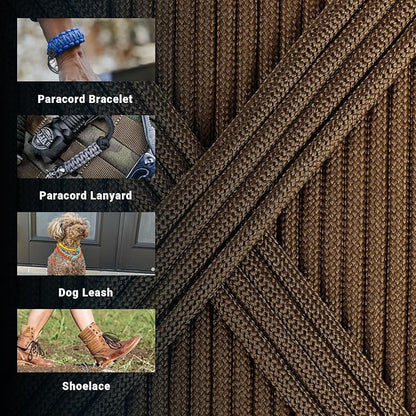 WEREWOLVES Paracord Rope, 7 Strand Type III Parachute Cord 4mm 100ft / 200ft for Crafting, DIY Projects, Survival Bracelets (Brown, 200 ft)