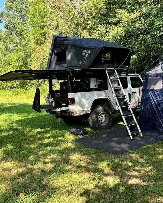 FoundGo Awning Carpet HDPE Camping Outdoor Rug with Eyelets,Nails,Broom,for RV,Patio,Backyard,Picnic,Beach,Trailer 9'*12' (2.74 * 3.66m) -Black