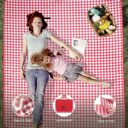 Outdoor Picnic Blanket 80"X80" Picnic Mat Extra Large Camping Blanket Beach Blanket Foldable Waterproof Sand Mat Hiking Travel Family Concerts(Red)