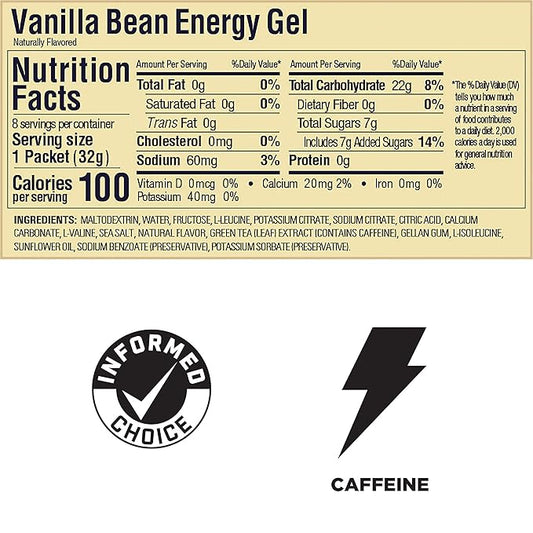 GU Energy Original Sports Nutrition Energy Gel, Vegan, Gluten-Free, Kosher, and Dairy-Free On-the-Go Energy for Any Workout, 8-Count, Vanilla Bean