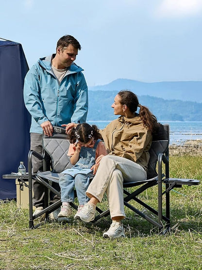 TIMBER RIDGE Double Camping Chair Portable Loveseat, Heavy Duty Folding Camp Couch 2 Person Director Chairs with Cup Holder for Outdoor Lawn Tailgates Picnic Sports Soccer Games Supports 600 lbs Grey