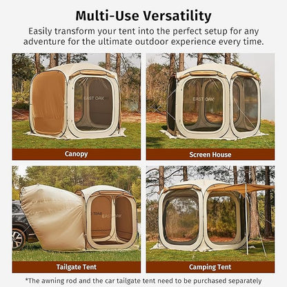 East Oak 12×12 FT Pop Up Canopy Tent with Mesh | Outdoor Screen House with 4 Sunshades | Instant Canopy with Portable Carry Bag | Gazebo Tent for Camping, Patio, and Beach | Beige