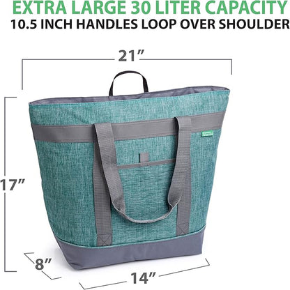 Jumbo Insulated Cooler Bag (Green) with HD Thermal Insulation - Premium, Collapsible Soft Cooler Makes a Perfect Insulated Grocery Bag, Food Delivery Bag, Travel Bag, Beach or Picnic Bags