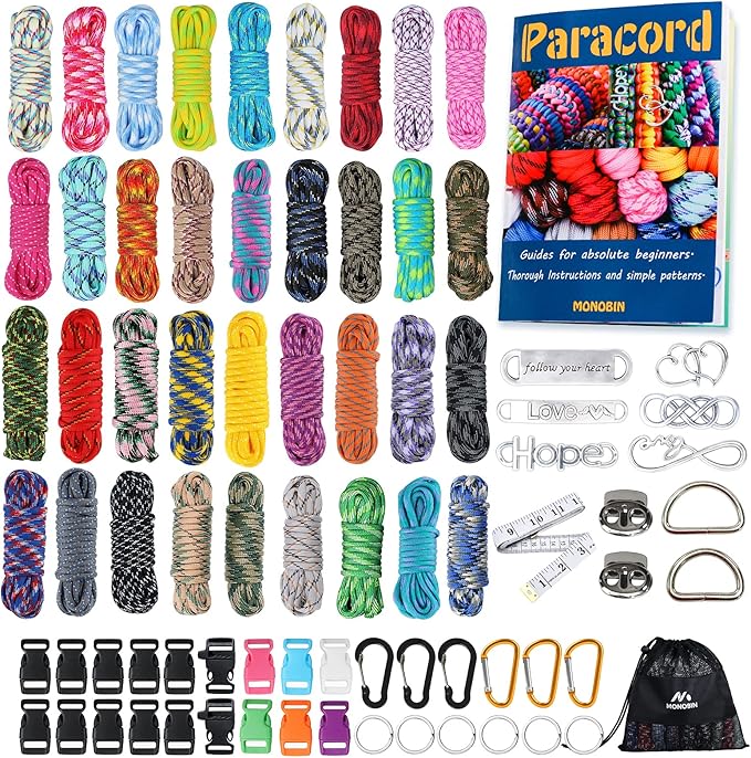 MONOBIN Paracord Combo Kit - 36 Colors, Multifunction Ropes & Accessories for Crafts