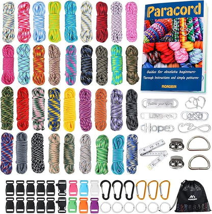 MONOBIN Paracord Combo Kit - 36 Colors, Multifunction Ropes & Accessories for Crafts