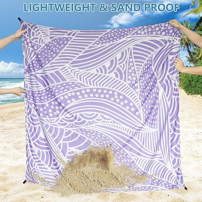 Beach Blanket Waterproof Sandproof Beach Mat 79”x 83” for 1-4 Adults Quick Drying Durable Outdoor Picnic Mat for Beach Festival Travel Camping Hiking (PP-Ripple, 79"×83"(4 Person))