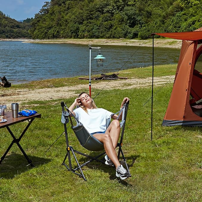 Timber Ridge Hammock Camping Chair with Adjustable Backrest, Heavy Duty Folding Hammock Chair Supports 300lbs, Portable Hammock Chair for Camping, Travelling and Patio, Grey