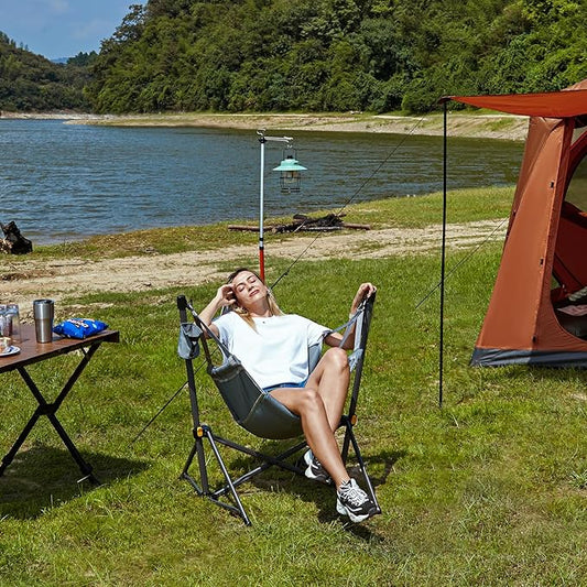 Timber Ridge Hammock Camping Chair with Adjustable Backrest, Heavy Duty Folding Hammock Chair Supports 300lbs, Portable Hammock Chair for Camping, Travelling and Patio, Grey