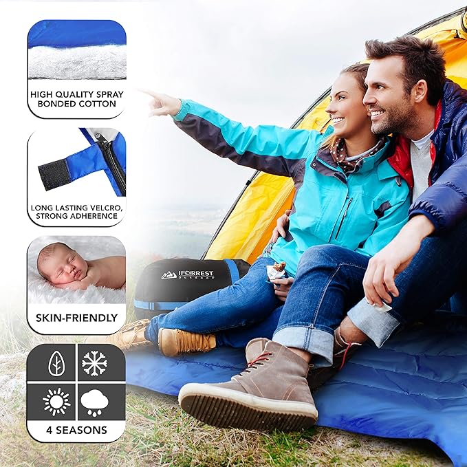 IFORREST Double Sleeping Bag for Adults - 2 Person Cold Weather(3-4 Seasons) Camping Bed, Extra-Wide & Warm - Queen Size XL