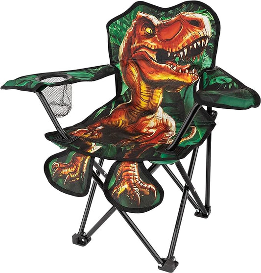 Toy To Enjoy Outdoor Dinosaur Kids Camping Chair – Foldable Children’s Chair for Camping, Tailgates, Beach, – Carrying Bag Included Mesh Cup Holder & Sturdy Construction. Ages 2 to 5 (Patent Pending)