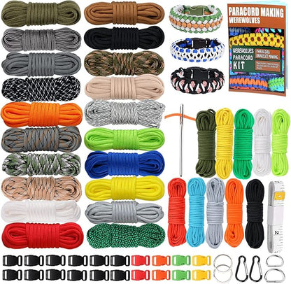 WEREWOLVES Paracord 550, 4MM Paracord 20 Colors & 2MM Micro Paracord Rope 10 Colors with Instructions Book, Paracord Bracelet Combo Crafting Kits, Parachute Cord and Complete Accessories