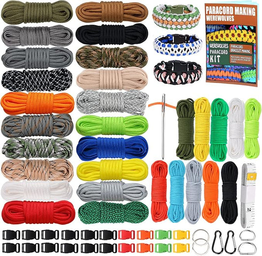 WEREWOLVES Paracord 550, 4MM Paracord 20 Colors & 2MM Micro Paracord Rope 10 Colors with Instructions Book, Paracord Bracelet Combo Crafting Kits, Parachute Cord and Complete Accessories