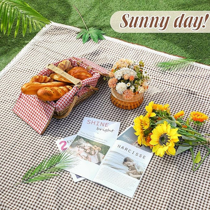 Waterproof Picnic Blankets Outdoor Blanket Foldable 2 in 1 Double Layer Sandproof Beach Mat with Carry Strap for Camping Lawn Park Beach Grass(Coffee White,59 x 79 Inches)