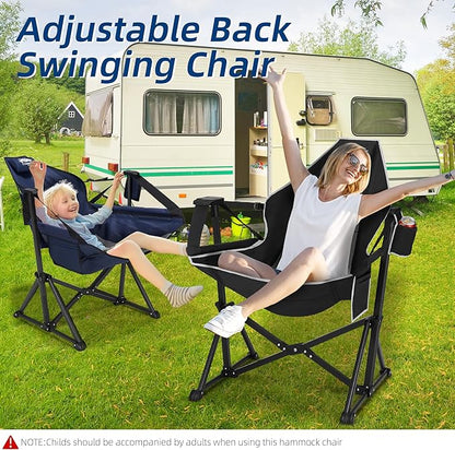 Portable Hammock Camping Chair with Adjustable Back, Folding Hammock Chair Supports 330lbs, Camping Swing Chair for Adults, Camping Hammock Chair for Lawn, Concerts, Backyard, Stargazer