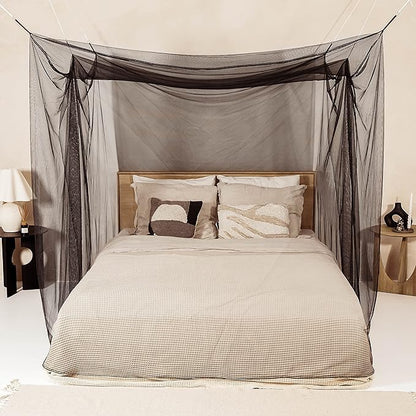 Black Mosquito Net for Single to King-Sized Beds – No Openings & 6 Hanging Loops – Decorative Rectangular Shape for Home & Travel – Bed Canopy Hanging Kit & Carrying Bag Included
