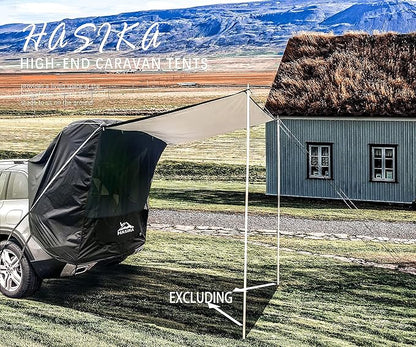 Hasika SUV Camping Tent Car Tailgate Shade Awning with Screen Net Waterproof 3000MM UPF 50+ Black (Large)