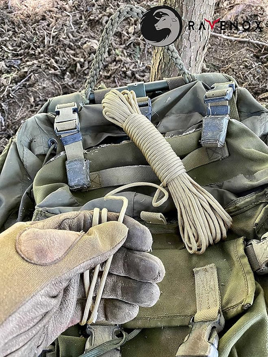 Ravenox Type III 550 Paracord | Genuine Military 550 Cord (Gold)(100 Feet)| 7 Inner Strand, 100% Twisted Nylon Cordage | Parachute Cord Rope for Military, Survival, Outdoor Recreation | Made in USA