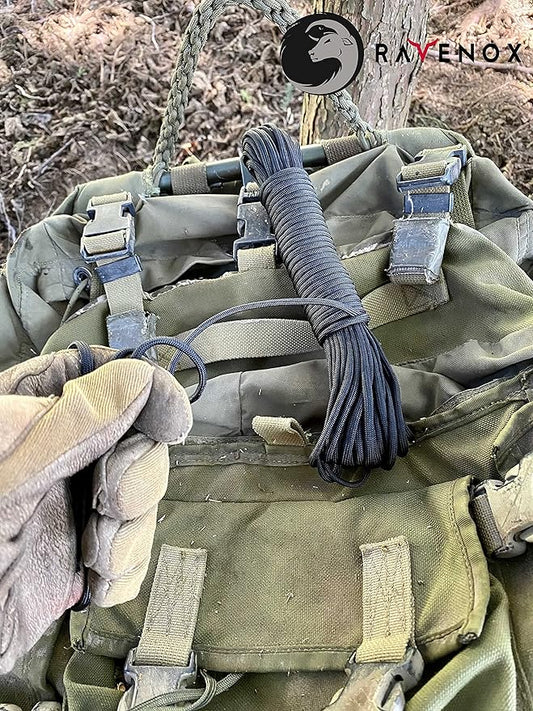Ravenox Type III 550 Paracord | Genuine Military 550 Cord (Black)(100 Feet)| 7 Inner Strand, 100% Twisted Nylon Cordage | Parachute Cord Rope for Military, Survival, Outdoor Recreation | Made in USA