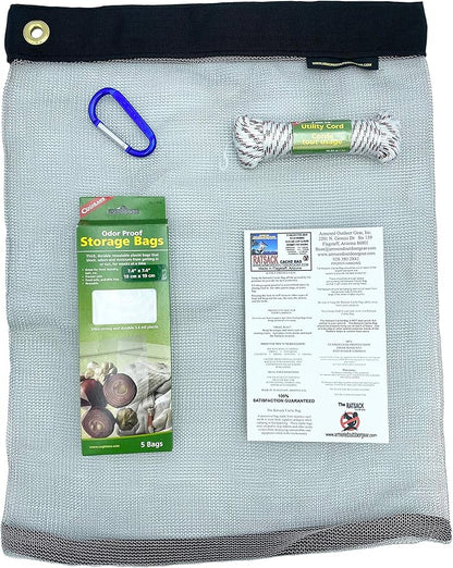 The Camping Bundle - Ultralight Rodent Proof Dry Bag for Backpacking - Bear Bag Food Storage for Camping with Coghlans Odor Proof Bag, Survival Utility Rope and Carabiner (Small)