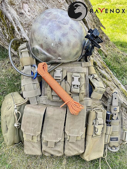 Ravenox Type III 550 Paracord | Genuine Military 550 Cord (Orange)(25 Feet)| 7 Inner Strand, 100% Twisted Nylon Cordage | Parachute Cord Rope for Military, Survival, Outdoor Recreation | Made in USA