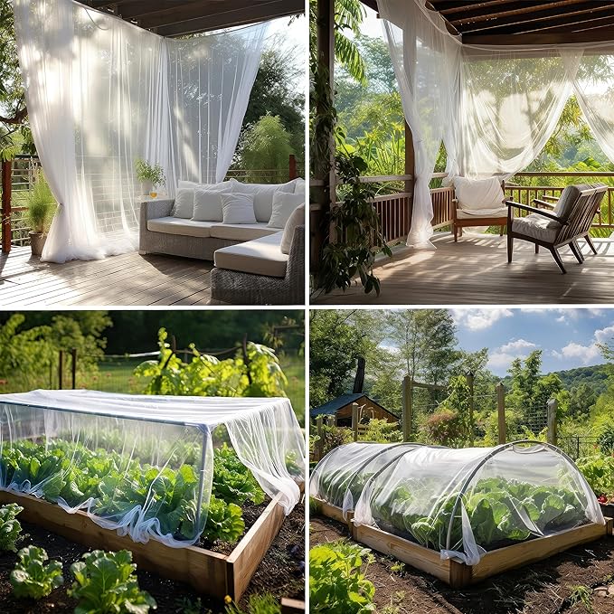 Netting Cover, 10x50 FT White Garden-Netting, Polyester Mosquito Netting, Multipurpose Protective Netting for Plants, Birds, Insects, Deer, Adjustable Size, Lightweight, Durable, 256 Mesh