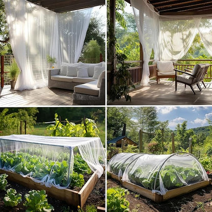 Netting Cover, 10x50 FT White Garden-Netting, Polyester Mosquito Netting, Multipurpose Protective Netting for Plants, Birds, Insects, Deer, Adjustable Size, Lightweight, Durable, 256 Mesh